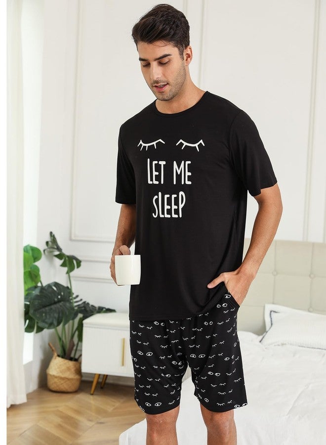 EISHOPEER Mens Pajamas 2 Piece Lounge Sets Printed Matching Outfits Shorts Sleep Set Sleepwear Loungewear Black XX-Large - Image 3